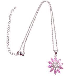 Pink Sparkle Cubic Zirconia Flower Pendant Necklace